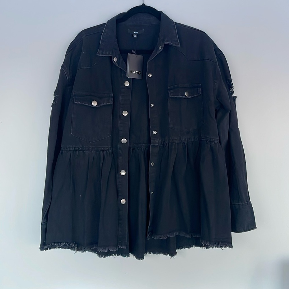 NWT, Vici Best Distressed Denim Button Down Shirt Jacket